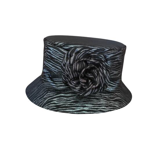 NWT Terramina Black‎ and silver zebra cloche hat, #18 (3254) (box not included) main image 5
